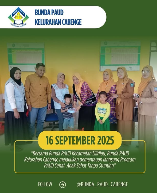 "Bersama Bunda PAUD Kecamatan Lilirilau, Bunda PAUD Kelurahan Cabenge melakukan pemantauan langsung Program PAUD Sehat, Anak Sehat Tanpa Stunting"