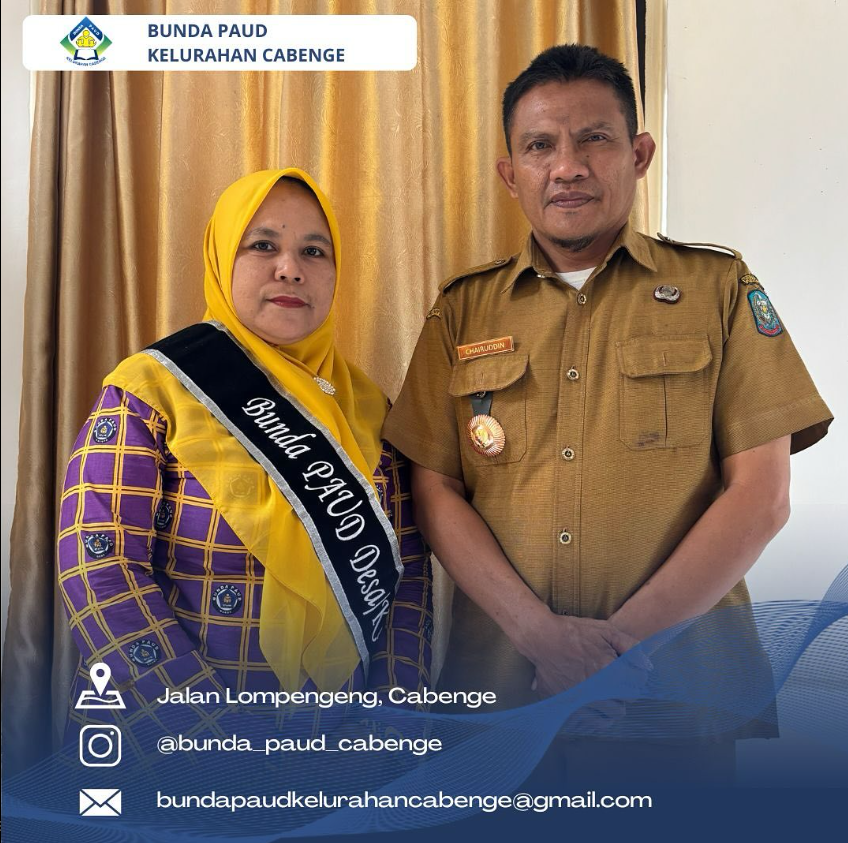 Selamat datang di akun resmi Bunda PAUD Kelurahan Cabenge. Kami berharap akun ini dapat menjadi wadah informasi dan komunikasi yang bermanfaat bagi masyarakat, terutama terkait dengan pendidikan anak usia dini di wilayah Cabenge